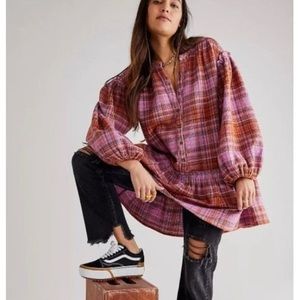Free People Alexa Plaid Mini Dress Pink